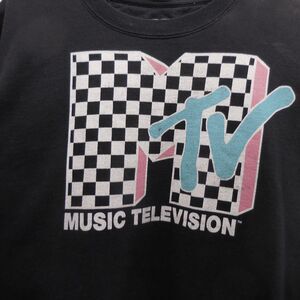 MTV Checkered Logo Black Mens Large Sweatshirt Black White Blue Pink EUC